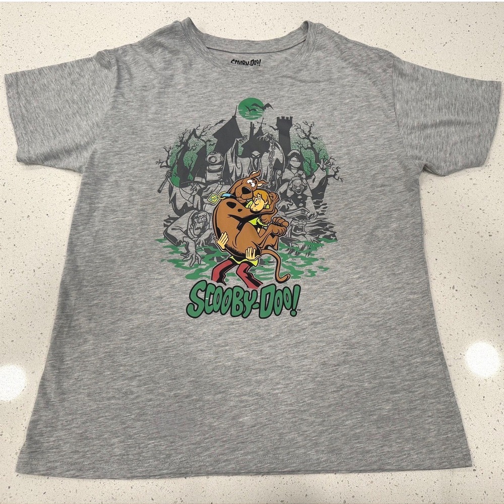 Scooby-Doo Graphic T Mens Large Gray Excellent Shaggy Haunted Castle Streetwear